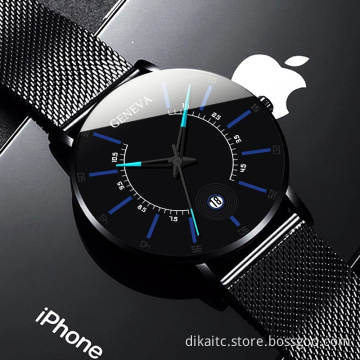 GENEVA New Trendy Men's Watch for men with Stainless Steel Mesh Luxury Quartz Wrist Watches Casual Wristwatch Reloj de hombre